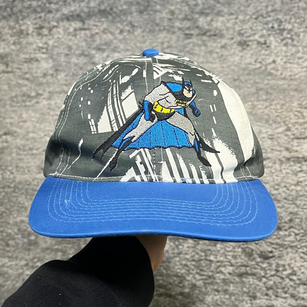 Vintage 90s Batman Snapback Hat Gray Blue embroidered 1994 Adjustable Cap